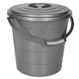 Coș Gunoi Plastic, Model Rotund, Culoare Gri, Capacitate 20L, M&acirc;ner Detasabil, Oem