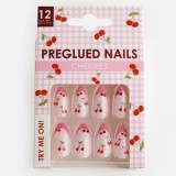 Unghii False Almond Roz French cu Cireșe - Set de 12 buc, CMCLASS