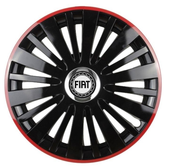 Set 4 Capace Roti pentru Fiat, model Falcon Black Cu Rama Rosie, R16, FIAT
