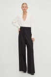 BOSS pantaloni de lana x Alica Schmidt culoarea negru, lat, high waist