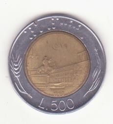 Italia 500 lire 1988, scriere Braille - bimetalică. foto