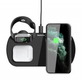 Statie de incarcare wireless MaGeCa&reg; 3 in 1 pentru iPhone / Apple Watch / AirPods, Incarcare rapida Quick Charge 3.0 - negru