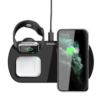 Statie de incarcare wireless MaGeCa&amp;reg; 3 in 1 pentru iPhone / Apple Watch / AirPods, Incarcare rapida Quick Charge 3.0 - negru foto