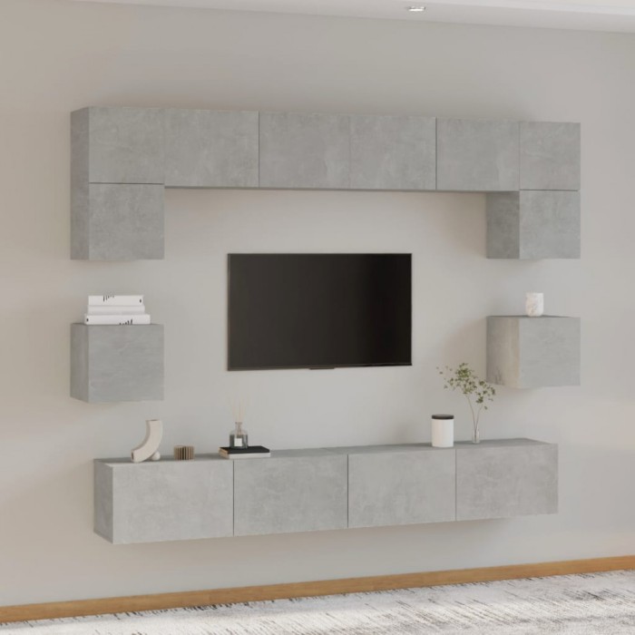 Gossi set dulap tv, 8 piese, gri beton, lemn prelucrat