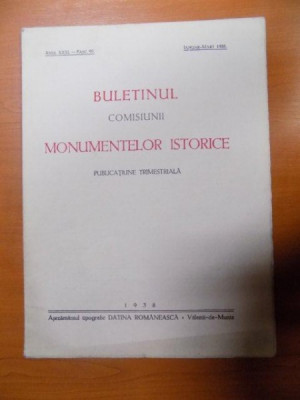 BULETINUL COMISIUNII MONUMENTELOR ISTORICE , PUBLICATIE TRIMESTRIALA , ANUL XXXI , FASCICOLA 95 , IANUARIE-MARTIE , Bucuresti 1938 foto