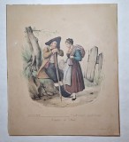 Litografie colorată &bdquo;Canton de B&acirc;le&rdquo; &ndash; serie Suisse. Costumes modernes, Paris, circa 1835, atelier Engelmann