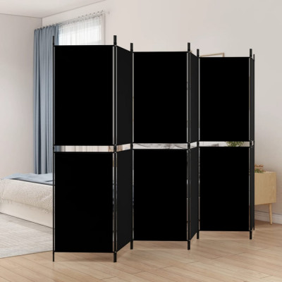 vidaXL Paravan de cameră cu 6 panouri, negru, 300 x 180 cm, textil foto
