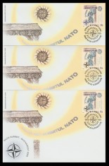 2008 Romania, 3 FDC Summitul NATO, LP 1798 / argintiu LP 1798 a / auriu LP 1798 b