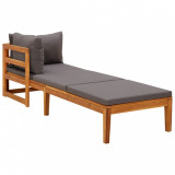 Șezlong vidaXL Gri &Icirc;nchis, Lemn Acacia, Cotieră, Pachet Perne Inclus, 202x66x60 cm, Exterior/Interior