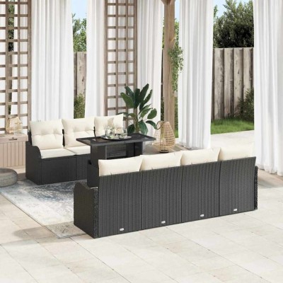 vidaXL Set de canapele pentru grădină 8 pcs Negru 100 x 55 x 73 cm foto