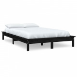 Cadru de pat Small Double 4FT, negru, 120x190 cm lemn masiv pin