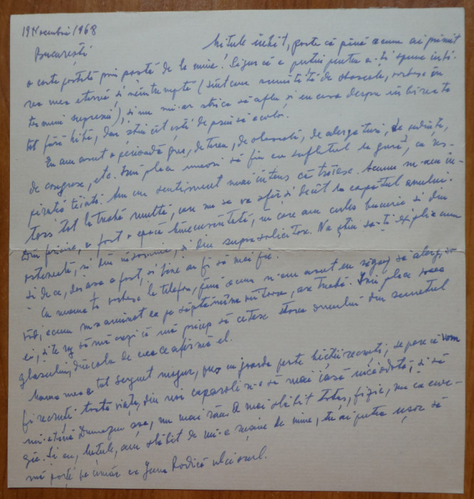 Scrisoare a scriitoarei Lucia Demetrius catre Mia Groza , 1968