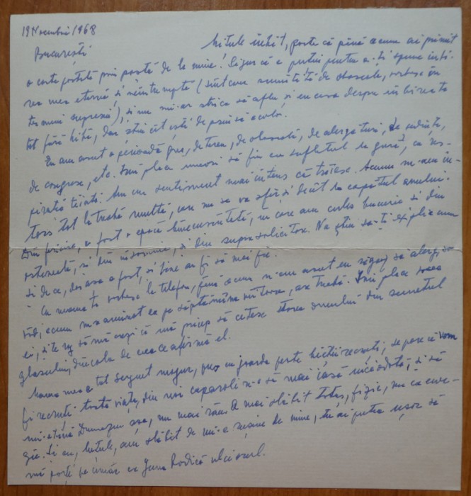 Scrisoare a scriitoarei Lucia Demetrius catre Mia Groza, 1968