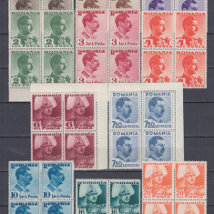 ROMANIA 1935 LP 112 REGELE CAROL II UZUALE BLOCURI DE 4 TIMBRE MNH