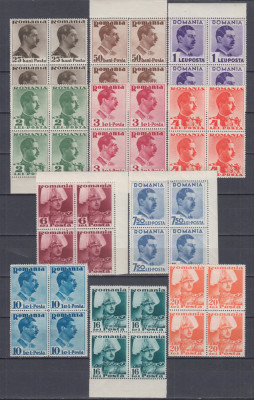 ROMANIA 1935 LP 112 REGELE CAROL II UZUALE BLOCURI DE 4 TIMBRE MNH foto