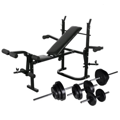 Bancă fitness cu rastel greutăți, set haltere/gantere, 30,5 kg foto