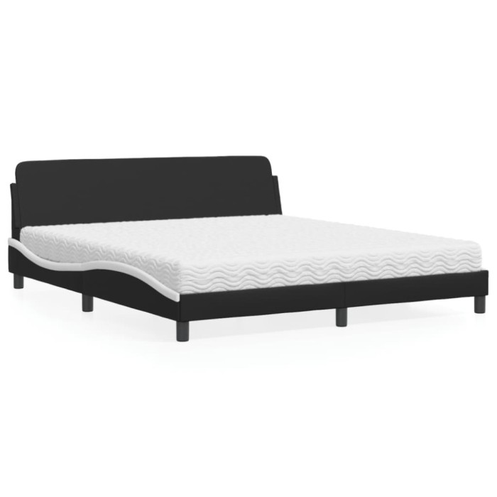 vidaXL Pat cu saltea, Dover, alb și negru, 180x200 cm, piele ecologică 3208462
