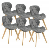 Set 6 scaune de bucatarie Almhult 81 x 57 x 49 cm imitatie piele lemn de fag gri [en.casa] HausGarden Leisure, [en.casa]