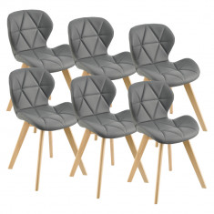Set 6 scaune de bucatarie Almhult 81 x 57 x 49 cm imitatie piele lemn de fag gri [en.casa] HausGarden Leisure