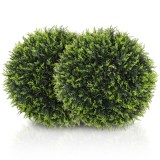 HOMCOM Set de 2 Plante Artificiale Sferice de Cedru, Plante Fictive Anti-UV, &Oslash;45 cm, Verde | Aosom Romania
