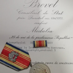 M1 DB - Decoratie cu brevet - 25 de ani de la proclamarea Republicii + bonus