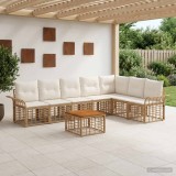 Cumpara ieftin Set de canapele de exterior 8 buc. 7-Locuri Alb Natural si Crem