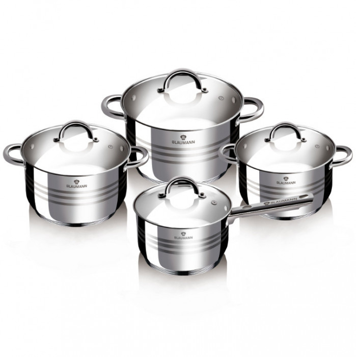 Set oale inox cu capac. 8 piese Jumbo Gourmet Line Blaumann BL 3115