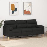 VidaXL Canapea cu 3 locuri cu pernuțe, negru, 180 cm, textil 3200833