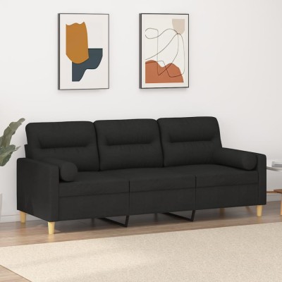 vidaXL Canapea cu 3 locuri cu pernuțe, negru, 180 cm, textil 3200833 foto