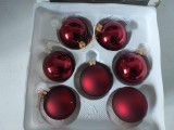 Set 7 globuri rosii de sticla, vechi vintage, Germania, Craciun, cca 5cm diametru