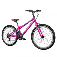 Bicicleta mtb 24 inch, cadru otel, 18 viteze power, frana v-brake, explorer spark, roz foto