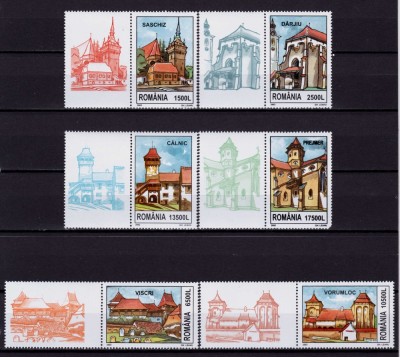 ✅RO 2002 ,LP 1582a ,&amp;quot; Cetati sasesti-Transilvania&amp;quot; , serie cu viniete stanga , MNH - posibil colt mic defect la 17.500 lei foto