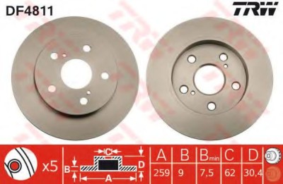 Disc frana TOYOTA AURIS (NRE15, ZZE15, ADE15, ZRE15, NDE15) (2006 - 2012) TRW DF4811 foto