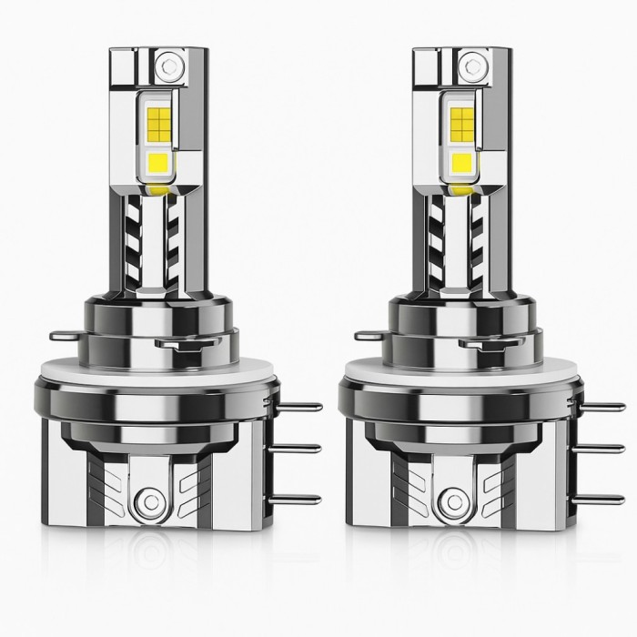 Set 2 Becuri LED Auto H15 30000LM DRL Faza Lunga Scurta 6000K Canbus Turbo Fan Plug &amp; Play IP68 Aluminiu, Canbus, fara eroare de bec ars AutoREY&reg;