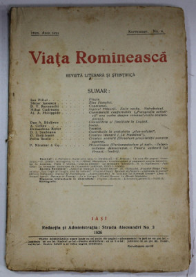 VIATA ROMANEASCA , REVISTA LITERARA SI STIINTIFICA , ANUL XVIII , NO. 9 , SEPTEMBRIE , 1926 foto