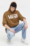 Vans hanorac de bumbac barbati, culoarea verde, cu glugă, cu imprimeu