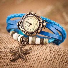 Ceas dama vintage cu pandant stea de mare - blue foto