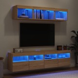 vidaXL Unități de perete TV cu LED-uri, 5 piese, stejar sonoma, lemn