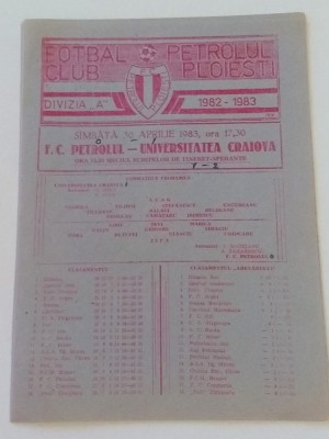 Program meci fotbal PETROLUL PLOIESTI - UNIVERSITATEA CRAIOVA (30.04.1983) foto