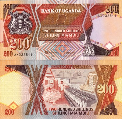 UGANDA 200 shillings 1987 UNC!!! foto