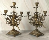Pereche de sfeșnice de epocă din alamă, cu design de heruvimi, Baroc Material: Bronz