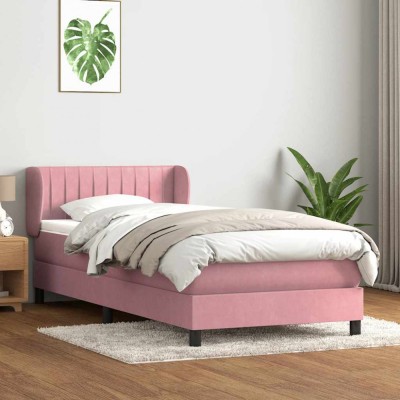 vidaXL Pat box spring cu saltea, roz, 80x220 cm, catifea 3317720 foto