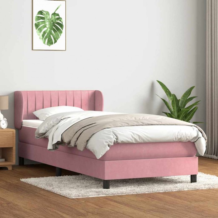 vidaXL Pat box spring cu saltea, roz, 80x220 cm, catifea 3317720