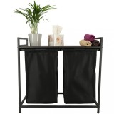 Cos rufe mare cu doua compartimente, raft si blat din lemn, cadru metalic, negru, 74x68x33.5 cm