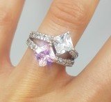 Superb inel din argint , zirconii albe si roz model deosebit, 46 - 56