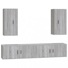Set dulapuri TV, 4 piese, gri sonoma, lemn prelucrat