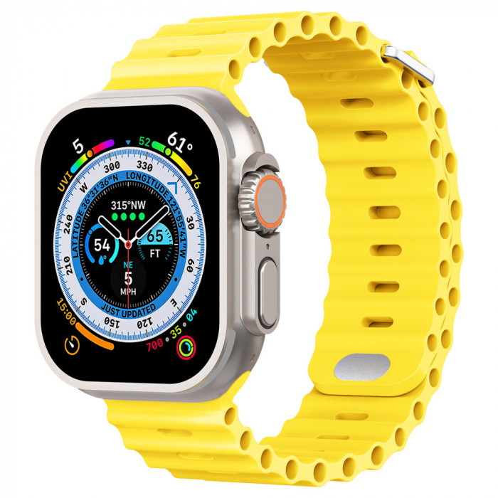 Curea silicon TU&amp;YA&reg; Premium, pentru Apple Watch 8/7/6/5/4/3, Display 49/45/44/42 mm, Galben