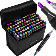 Set 80 Markere Cu Doua Capete , Varf Fin si Tesit, In Borseta Eleganta