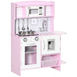 Bucatarie de Jucarie HOMCOM pentru Copii, cu Lumini, Sunete, Dozator Apa, Chiuveta, Accesorii Roz