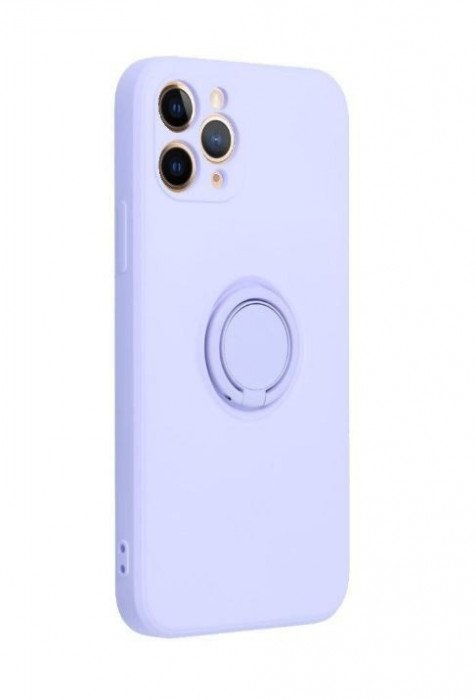 Husa compatibila cu iPhone 14 Pro, silicon, inel rotativ pentru prindere magnetica, interior din catifea, Violet